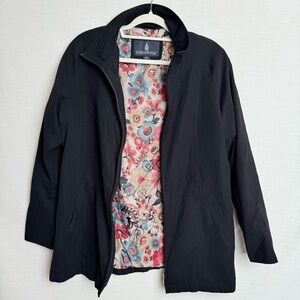 London Fog Black Floral Lined Jacket | Size M Lightweight Classic Zip Front Coat